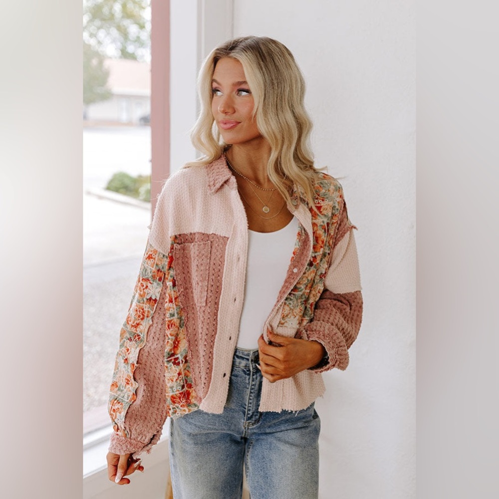 POL coral vintage washed embroidery floral lace twill coat tunic jacket… - Picture 7 of 13